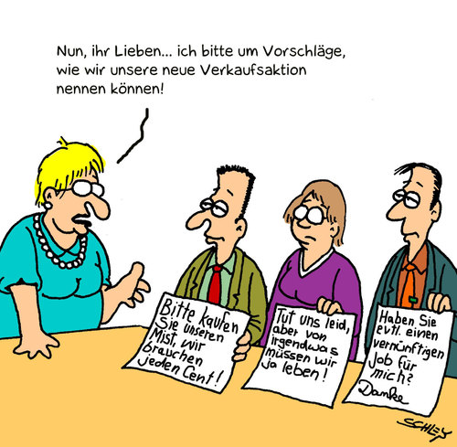 Cartoon: Verkaufsaktion (medium) by Karsten Schley tagged verkaufen,verkäufer,wirtschaft,geld,gesellschaft,wirtschaft,arbeitgeber,arbeitnehmer,gesellschaft,arbeit,job,beruf,karriere,unternehmen,firma,angestellte,mitarbeiter,chef,kaufen,handel,verkauf,aktion,vorschlag,ideen,kreativität