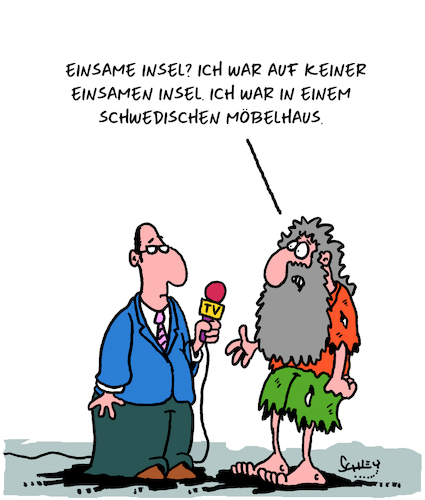 Cartoon: Verschollen! (medium) by Karsten Schley tagged schiffbrüchige,einsamkeit,orientierungssinn,navigation,möbelhäuser,schweden,medien,schiffbrüchige,einsamkeit,orientierungssinn,navigation,möbelhäuser,schweden,medien