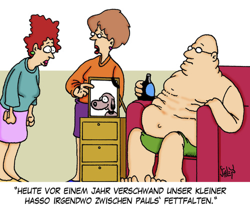 Cartoon: Verschwunden (medium) by Karsten Schley tagged tiere,fettleibigkeit,haustiere,übergewicht,hunde,ernährung,männer,frauen,ehe,tiere,fettleibigkeit,haustiere,übergewicht,hunde,ernährung,männer,frauen,ehe