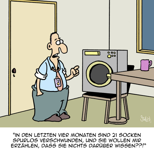 Cartoon: Verschwunden!! (medium) by Karsten Schley tagged mode,wäsche,kleidung,socken,technik,polizei,kriminalität,haushalt,familie,mode,wäsche,kleidung,socken,technik,polizei,kriminalität,haushalt,familie