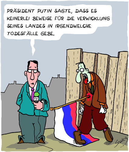 Cartoon: Verwicklung (medium) by Karsten Schley tagged russland,england,dissidenten,europa,verbrechen,politik,putin,wahlen,mord,spionage,russland,england,dissidenten,europa,verbrechen,politik,putin,wahlen,mord,spionage