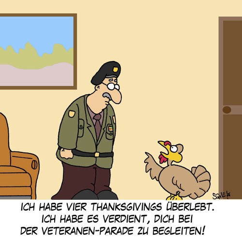 Cartoon: Veteran (medium) by Karsten Schley tagged veteranen,feiertage,tiere,krieg,soldaten,militär,thanksgiving,thanksgiving,militär,soldaten,krieg,tiere,feiertage,veteranen