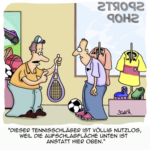 Cartoon: Völlig NUTZLOS!!!! (medium) by Karsten Schley tagged sport,ballsport,tennis,shops,shopping,verkaufen,verkäufer,kunden,business,wirtschaft,kundenservice,sport,ballsport,tennis,shops,shopping,verkaufen,verkäufer,kunden,business,wirtschaft,kundenservice