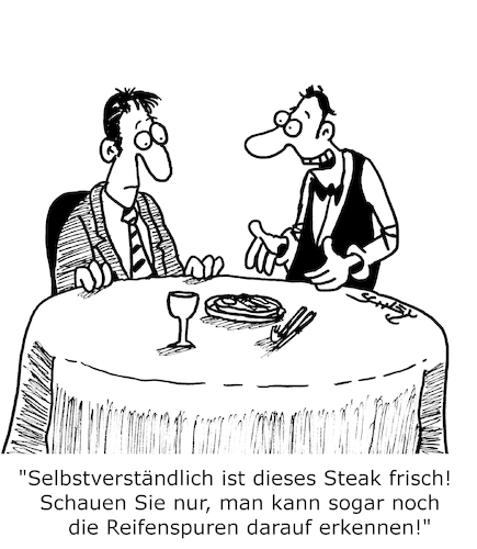 Cartoon: Voll frisch! (medium) by Karsten Schley tagged restaurants,gastronomie,ernährung,frische,business,kunden,frischesiegel,handel,gesellschaft,restaurants,gastronomie,ernährung,frische,business,kunden,frischesiegel,handel,gesellschaft