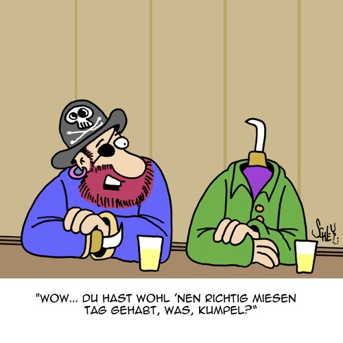 Cartoon: Voll mies! (medium) by Karsten Schley tagged gesundheit,jobs,piraten,kneipen,pubs,arbeit,business,gesundheit,jobs,piraten,kneipen,pubs,arbeit,business