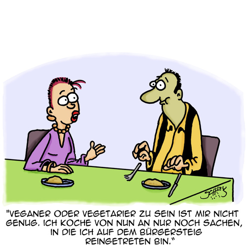 Cartoon: Vollwertkost (medium) by Karsten Schley tagged vollwert,bio,kochen,mode,gesundheit,essen,ernährung,vegetarisch,vegan,vegan,vegetarisch,ernährung,essen,gesundheit,mode,kochen,bio,vollwert