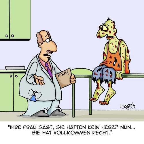 Cartoon: Von Herzen (medium) by Karsten Schley tagged gesundheit,ärzte,patienten,krankenhäuser,organe,ehe,ehefrauen,ehemänner,zombies,gesundheit,ärzte,patienten,krankenhäuser,organe,ehe,ehefrauen,ehemänner,zombies