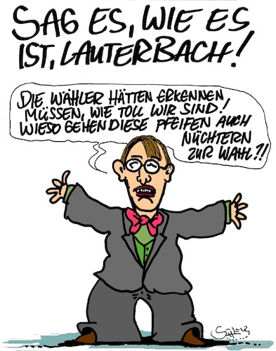 Cartoon: Wähler doof! (medium) by Karsten Schley tagged lauterbach,spd,nrw,wahlen,wähler,intelligenz,deutschland,politik,demokratie,wahlkampf,lauterbach,spd,nrw,wahlen,wähler,intelligenz,deutschland,politik,demokratie,wahlkampf