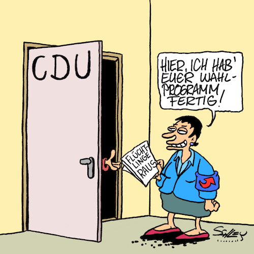 Cartoon: Wahlprogramm (medium) by Karsten Schley tagged cdu,afd,wahlprogramm,bundestagswahl,rechtspopulismus,faschismus,demokratie,gesellschaft,flüchtlinge,einwanderung,krieg,asyl,cdu,afd,wahlprogramm,bundestagswahl,rechtspopulismus,faschismus,demokratie,gesellschaft,flüchtlinge,einwanderung,krieg,asyl