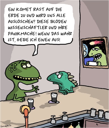 Cartoon: Warnung!!! (medium) by Karsten Schley tagged wissenschaft,umwelt,prähistorisches,klima,erde,medien,bildung,wissenschaft,umwelt,prähistorisches,klima,erde,medien,bildung