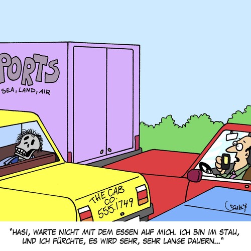 Cartoon: Warte nicht auf mich... (medium) by Karsten Schley tagged verkehr,autos,staus,strassen,autofahrer,verkehr,autos,staus,strassen,autofahrer