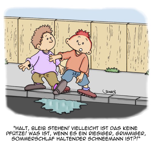 Cartoon: Was ist wenn... (medium) by Karsten Schley tagged sommer,klima,temperaturen,kinder,jugend,winter,schnee,schneemänner,natur,wetter,sommer,klima,temperaturen,kinder,jugend,winter,schnee,schneemänner,natur,wetter