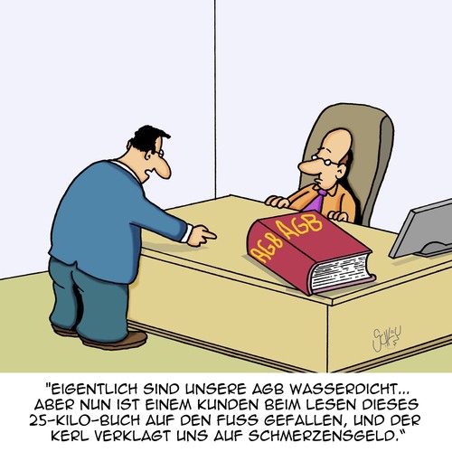 Cartoon: Wasserdicht (medium) by Karsten Schley tagged recht,gesetz,justiz,agb,business,wirtschaft,wirtschaftsrecht,kundenschutz,gerichte,klagen,recht,gesetz,justiz,agb,business,wirtschaft,wirtschaftsrecht,kundenschutz,gerichte,klagen