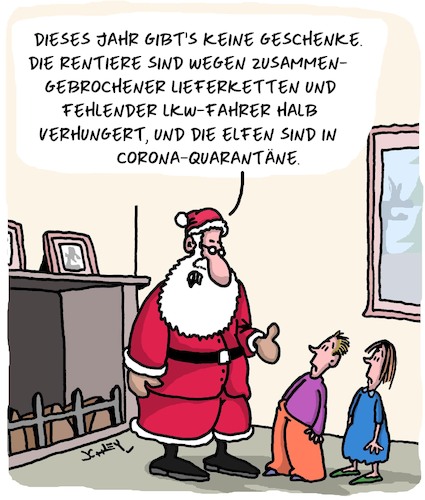 Cartoon: Weihnachten fällt aus (medium) by Karsten Schley tagged weihnachten,religion,corona,christentum,wirtschaft,lieferketten,kraftfahrermangel,krise,gesellschaft,politik,weihnachten,religion,corona,christentum,wirtschaft,lieferketten,kraftfahrermangel,krise,gesellschaft,politik