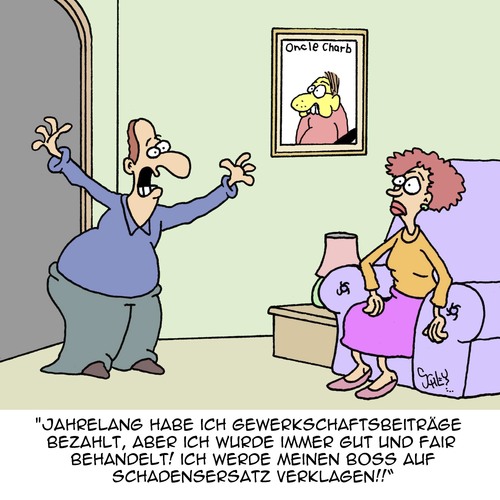 Cartoon: Wer den Schaden hat... (medium) by Karsten Schley tagged ehe,familie,schadenersatz,rechtsschutzversicherungen,arbeitsrechtsschutz,gewerkschaften,arbeitnehmer,arbeitgeber,arbeitgeber,arbeitnehmer,gewerkschaften,arbeitsrechtsschutz,rechtsschutzversicherungen,schadenersatz,familie,ehe