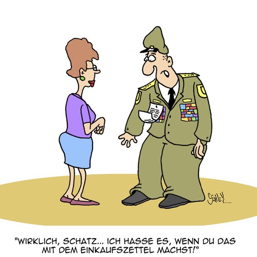 Cartoon: WER gibt die Befehle?? (medium) by Karsten Schley tagged ehe,liebe,männer,frauen,einkaufen,bundeswehr,soldaten,offiziere,shopping,ehe,liebe,männer,frauen,einkaufen,bundeswehr,soldaten,offiziere,shopping