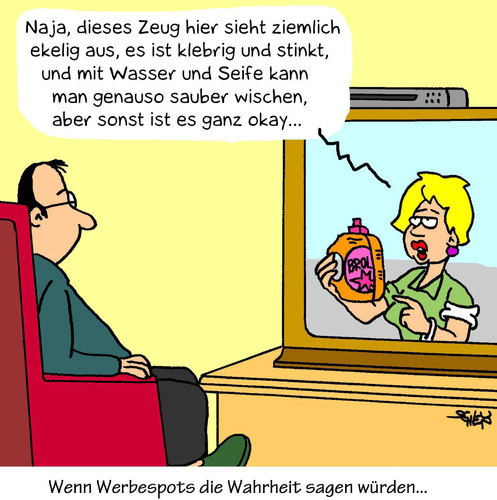 Cartoon: Werbung und Wahrheit (medium) by Karsten Schley tagged werbubg,wirtschaft,geld,gesellschaft,unterhaltung,fernsehen,konsum,medien,werbung,wirtschaft,geld,gesellschaft,unterhaltung,fernsehen,konsum,medien