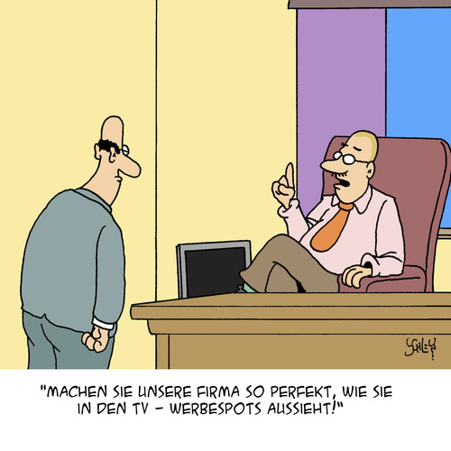 Cartoon: Werbung und Wirklichkeit (medium) by Karsten Schley tagged werbung,arbeit,arbeitgeber,arbeitnehmer,jobs,business,wirtschaft,fernsehen,medien,werbung,arbeit,arbeitgeber,arbeitnehmer,jobs,business,wirtschaft,fernsehen,medien