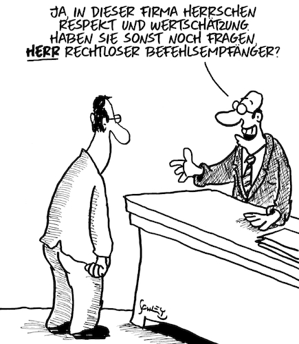 Cartoon: Wertschätzung und Respekt (medium) by Karsten Schley tagged arbeit,arbeitgeber,arbeitnehmer,wirtschaft,wertschätzung,respekt,gesellschaft,arbeit,arbeitgeber,arbeitnehmer,wirtschaft,wertschätzung,respekt,gesellschaft