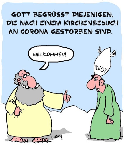 Cartoon: Willkommen! (medium) by Karsten Schley tagged gott,religion,corona,kirchen,gottesdienste,tod,christentum,schutzmassnahmen,politik,gesellschaft,gott,religion,corona,kirchen,gottesdienste,tod,christentum,schutzmassnahmen,politik,gesellschaft