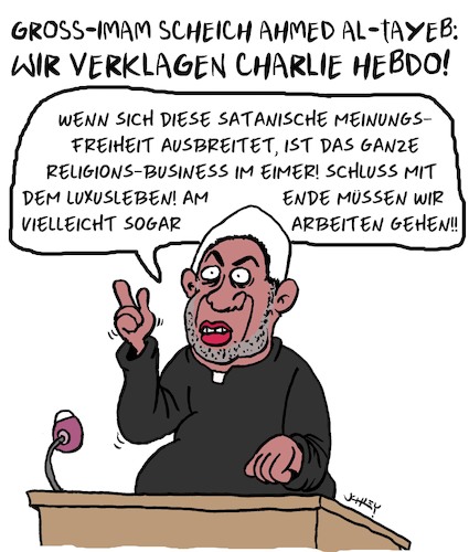 Cartoon: Wir verklagen Charlie Hebdo! (medium) by Karsten Schley tagged medien,religion,pressefreiheit,business,islam,politik,karikaturen,extremismus,terrorismus,kriminalität,gesellschaft,europa,medien,religion,pressefreiheit,business,islam,politik,karikaturen,extremismus,terrorismus,kriminalität,gesellschaft,europa