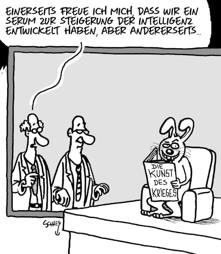 Cartoon: Wissenschaft (medium) by Karsten Schley tagged wissenschaft,tierversuche,intelligenz,medizin,pharma,forschung,gesellschaft,wissenschaft,tierversuche,intelligenz,medizin,pharma,forschung,gesellschaft