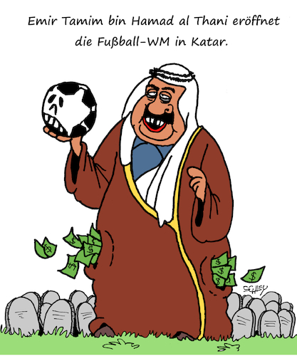 Cartoon: WM in Katar (medium) by Karsten Schley tagged fußball,wm,katar,korruption,fifa,politik,geld,gesellschaft,medien,sport,menschenrechte,fußball,wm,katar,korruption,fifa,politik,geld,gesellschaft,medien,sport,menschenrechte