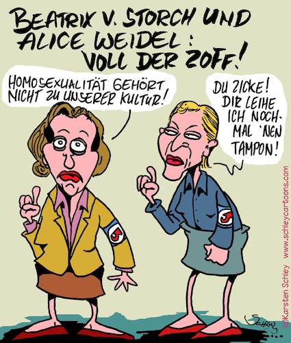 Cartoon: Zickenterror (medium) by Karsten Schley tagged afd,politik,homophobie,homosexualität,rechtsextremismus,populismus,alice,weidel,gesellschaft,deutschland,wahlen,opportunismus,demokratie,afd,politik,homophobie,homosexualität,rechtsextremismus,populismus,alice,weidel,gesellschaft,deutschland,wahlen,opportunismus,demokratie