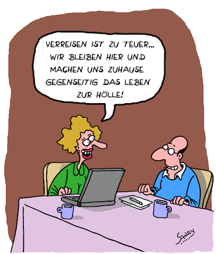 Cartoon: Zu teuer (medium) by Karsten Schley tagged ehe,liebe,beziehungen,reisen,tourismus,geld,preise,ehestreit,männer,frauen,ehe,liebe,beziehungen,reisen,tourismus,geld,preise,ehestreit,männer,frauen