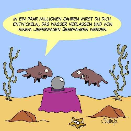 Cartoon: Zukunft (medium) by Karsten Schley tagged zukunft,evolution,tiere,natur,geschichte,prähistorisch,fortschritt,verkehr,zukunft,evolution,tiere,natur,geschichte,prähistorisch,fortschritt,verkehr