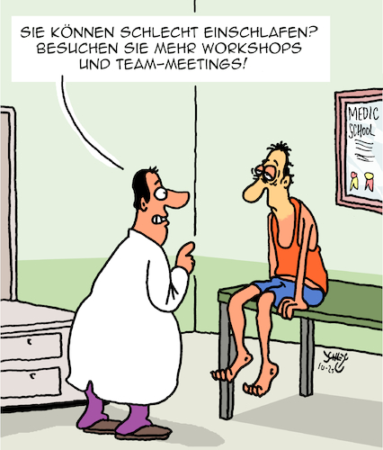 Cartoon: Zum Einschlafen (medium) by Karsten Schley tagged schlafstörungen,gesundheit,ärzte,patienten,jobs,arbeit,arbeitgeber,arbeitnehmer,workshops,meetings,wirtschaft,karriere,schlafstörungen,gesundheit,ärzte,patienten,jobs,arbeit,arbeitgeber,arbeitnehmer,workshops,meetings,wirtschaft,karriere