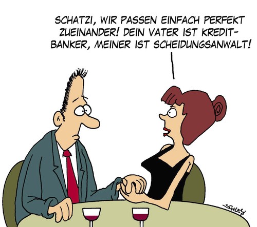 Cartoon: Zusammenpassend (medium) by Karsten Schley tagged liebe,heirat,ehe,scheidung,rechtsanwälte,männer,frauen,gesellschaft,banken,kredite,schulden,liebe,heirat,ehe,scheidung,rechtsanwälte,männer,frauen,gesellschaft,banken,kredite,schulden