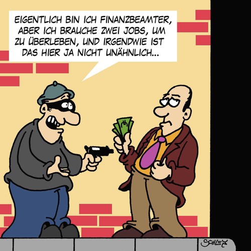 Cartoon: Zweitjob (medium) by Karsten Schley tagged arbeit,jobs,einkommen,zweitjobs,minijobs,geld,wirtschaft,business,gesellschaft,deutschland,kriminalität,finanzen,steuern,finanzbeamte,steuerpolitik,arbeit,jobs,einkommen,zweitjobs,minijobs,geld,wirtschaft,business,gesellschaft,deutschland,kriminalität,finanzen,steuern,finanzbeamte,steuerpolitik