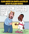 Cartoon: Bundesligaspieler mit Fake-Namen (small) by Karsten Schley tagged bundesliga,profifußball,fußballspieler,immigration,fakenamen,politik,gesellschaft,deutschland