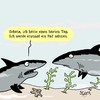 Cartoon: Erholung (small) by Karsten Schley tagged beziehungen,liebe,arbeit,wirtschaft,business,arbeitgeber,arbeitnehmer,feierabend,stress,stressbewältigung,natur,tiere,fische,haie