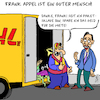 Cartoon: Frank Appel (small) by Karsten Schley tagged post,dumpinglöhne,lohnsklaven,ausbeutung,spekulanten,profit,kapitalismus,gewinne,aktien,gesellschaft,privatisierung,paketdienst,dhl,transport,business,deutschland,wirtschaft