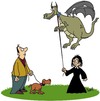 Cartoon: Gassi gehen (small) by Karsten Schley tagged hunde,tiere,natur,märchen,drachen