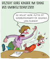 Cartoon: Korrekte Erziehung (small) by Karsten Schley tagged umweltschutz,erziehung,kinder,klimawandel,autos,technik,familien,religion,gesellschaft