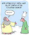 Cartoon: Welcome! (small) by Karsten Schley tagged god,religion,christianity,belief,coronavirus,death,churches,social,issues,politics