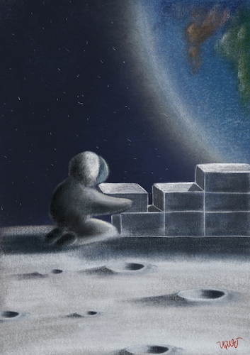 Cartoon: WALL (medium) by artugurarslan tagged astronaut,wall,moon
