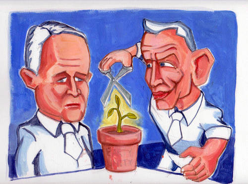 Cartoon: Passion and Aggression (medium) by urbanmonk tagged change,climate,price,carbon,turnbull,malcolm,abbott,tony,australia,environment,politics,policy