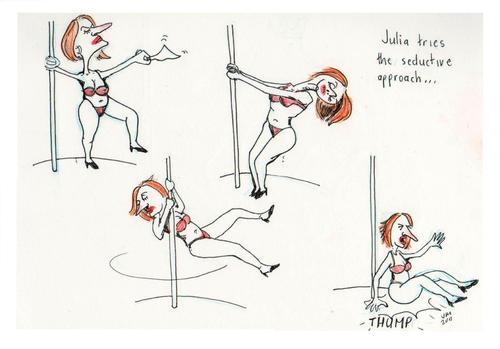 Cartoon: The Seductive Approach (medium) by urbanmonk tagged australian,politics,julia,gillard,leadership,labor,party