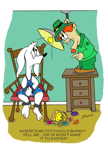 Cartoon: Easter Bunny Kidnapping (medium) by Brian Ponshock tagged easter,easterbunny,leprechaun
