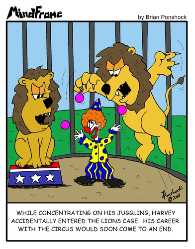 Cartoon: MINDFRAME (medium) by Brian Ponshock tagged clown,circus,lions