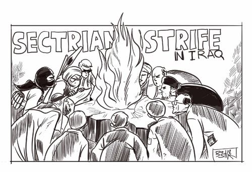 Cartoon: Sectrian Strife in Iraq (medium) by Bashar tagged iraq,sctrain,strife,fire,sect,civil,war