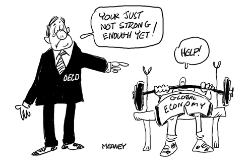 Cartoon: Economy (medium) by John Meaney tagged economy,strong,recover,ill