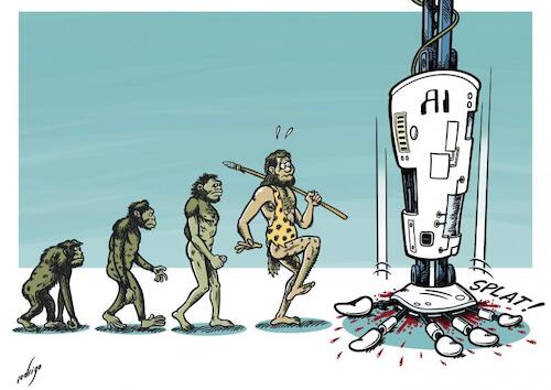 Cartoon: Artificial Selection (medium) by rodrigo tagged ai,risks,humanity,extinction,experts,artificial,intelligence,technology,human,race,kind,future,selection,robotics,robot,darwin,evolution,ethics,international,politics,economy