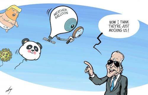 Cartoon: Ballooney Tunes (medium) by rodrigo tagged us,china,spy,balloon,united,states,carolina,washington,beijing,biden,military,weather,research,diplomacy,international,politics