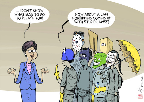 Cartoon: Beyond the masks (medium) by rodrigo tagged hong,kong,china,carrie,lam,youth,protest,democracy,extradition,bill,riots,society,international,politics,education