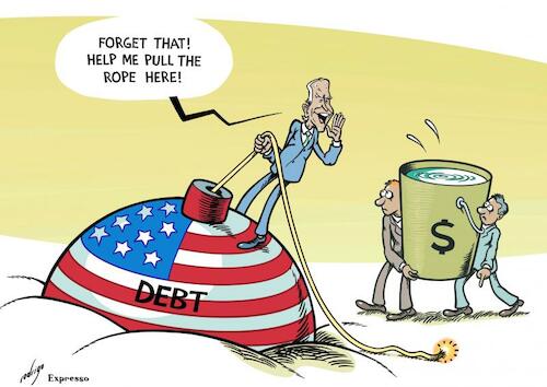 Cartoon: Bidefault (medium) by rodrigo tagged usa,biden,government,economy,washington,democrats,republicans,senate,inflation,default,spending,politics,money